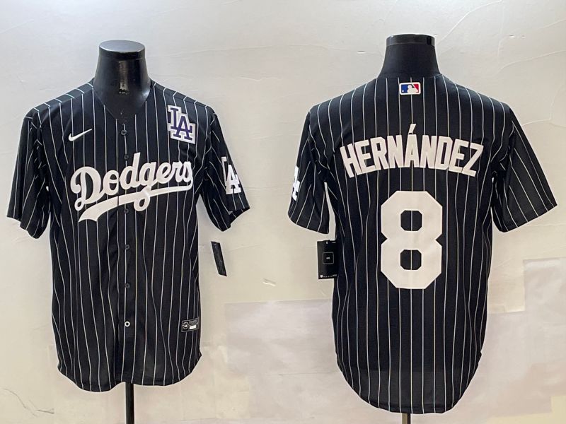 Men Los Angeles Dodgers #8 Hernandez Black Stripe Jointly Name 2025 Nike MLB Jersey style 7->los angeles dodgers->MLB Jersey